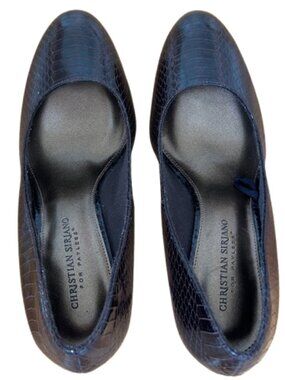 CHRISTIAN SIRIANO BROWN FAUX ALLIGATOR 4" STILETTOS, SIZE 9